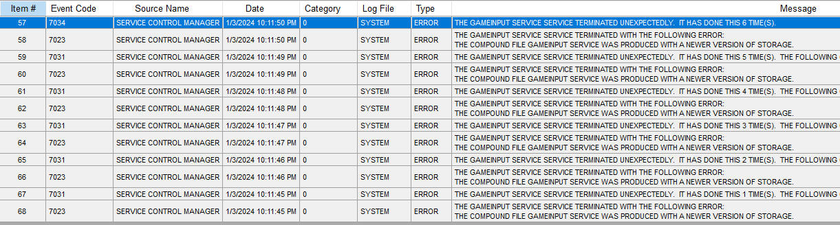 Event Error Logs Sample Output